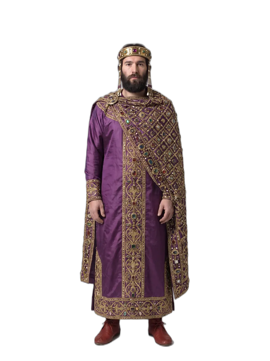 Reconstrucción de la vestimenta de Bizancio y prerrománico: Emperador, siglo VI