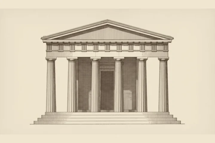 Grabado de un templo dórico griego